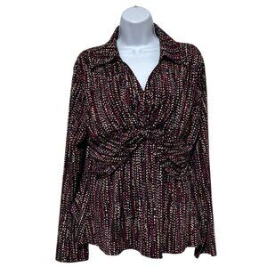 Nicole Miller-Women's XL Pullover Top Multi-Color Polka Dot Gathered Front